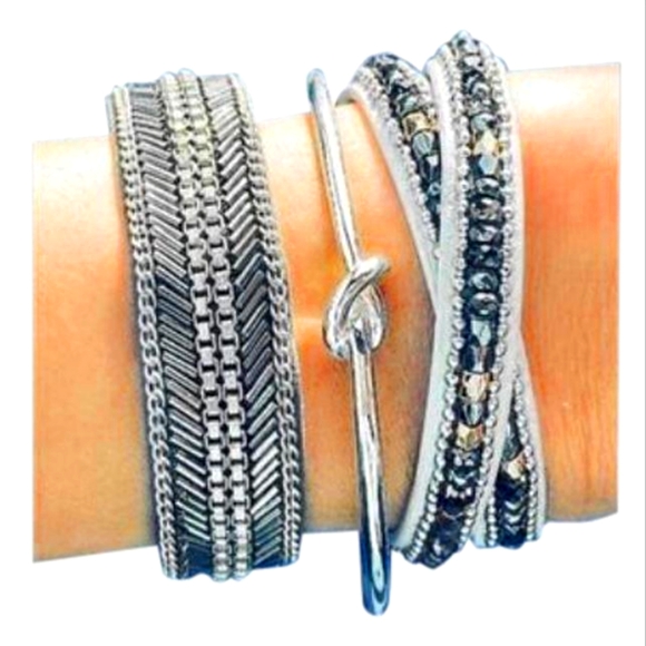 Stella and Dot "Carter" Grey Beaded Cuff Bracelet - Picture 2 of 5